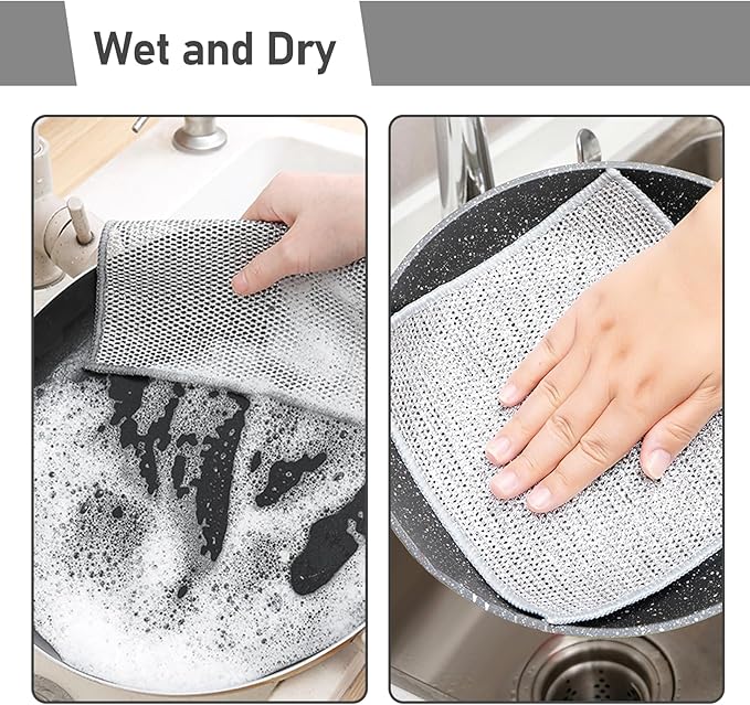 XANGNIER 20 Pcs Multipurpose Wire Dishwashing Rags for Wet and Dry,2024 New Multifunctional Non-Scratch Wire Dishcloth,Wire Cleaning Cloth,Non Scratching Metal Wire Rag for Kitchen,Counter,Dishes,Sink