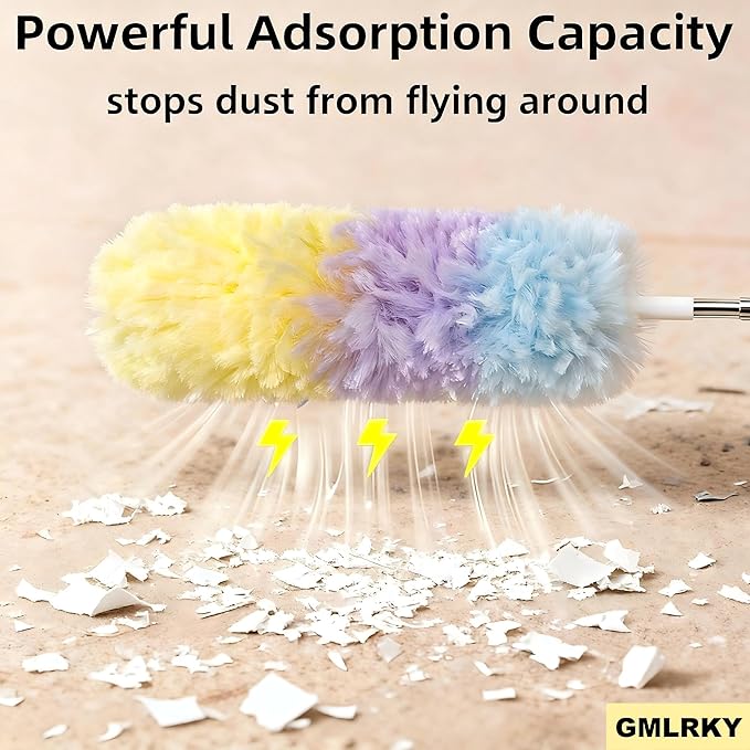 Heavy Duty Duster Refills, Disposable Dusters Kit for Cleaning Dusting Furniture Blind Ceiling Fan, Multi Surface 360 Feather Duster(10)+3FT Extended Handle（1） (Colorful)