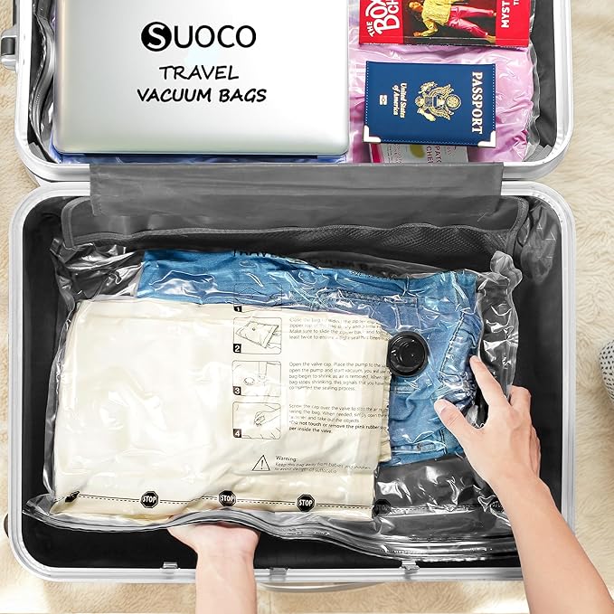 Travel Vacuum Bags for Clothing with Rechargeable Electric Pump, Compression Packing Cubes Organizer Storage for Luggage Suitcase, Space Saver Seal Bags for Vacation Cruise, 12 Combo