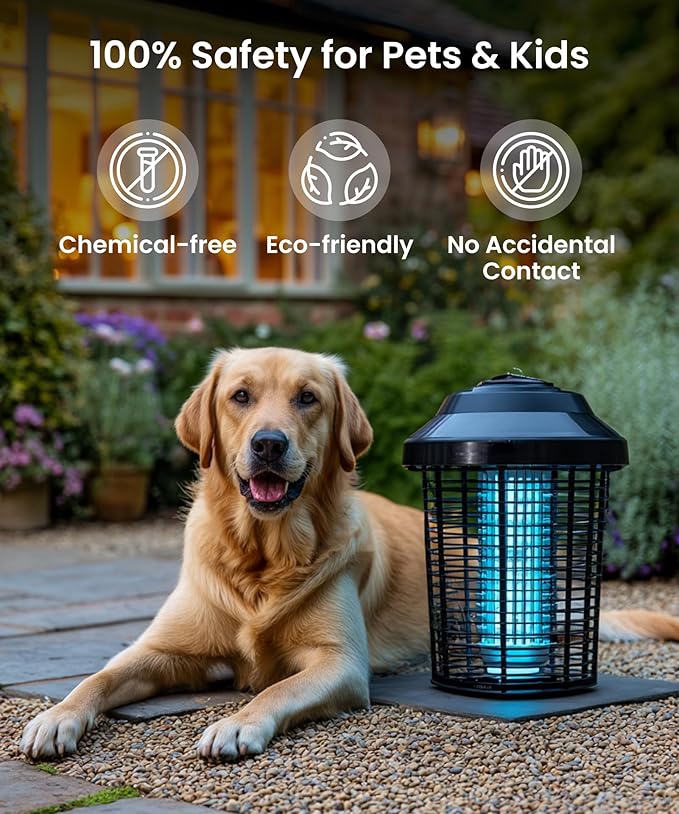 OWLTRA OMT-E80 In/Outdoor Electronic Insect Killer & Catcher Lamp for Mosquitoes, Gnats, Aedes Mosquitoes, Flies, Moths & More with 2*40W UV Light & 4200V High Voltage Grid, 1.5 Acre Coverage, Black