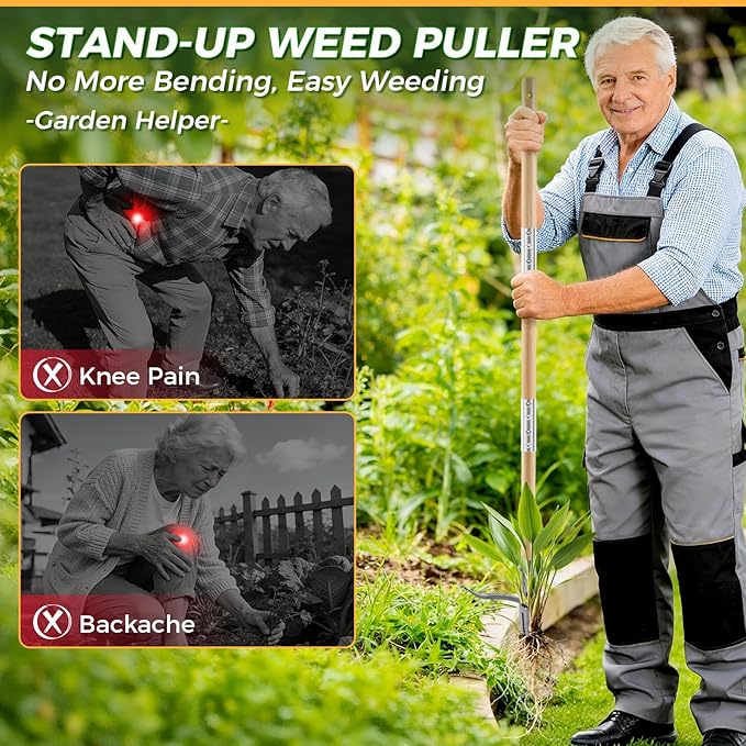 Weed Puller Tool, Stand Up Heavy Duty Root Removal Tool with 4-Claw Head & Long Handle, Garden Hand Weeding Tool - Easily Remove Weeds Without Bending, Pulling,or Kneeling