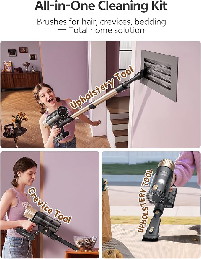 Ultenic Cordless Vacuum Cleaner, 600W 60KPA 65min Runtime, Stick Vacuum with Green Light, Self-Standing & 180° Lay-Flat, Anti-Tangled Brush, Vacuum Cleaners for Home/Hard Floor/Carpet/Pet Hair, U15
