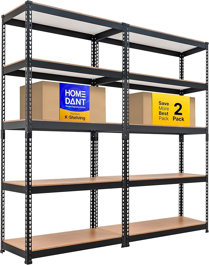 HOMEDANT 35.9" W 5 Tier Heavy Duty Garage Shelving Adjustable Metal Rack Storage Shelves Standing Shelf Unit Organizers Pantry Closet Black 2Pack