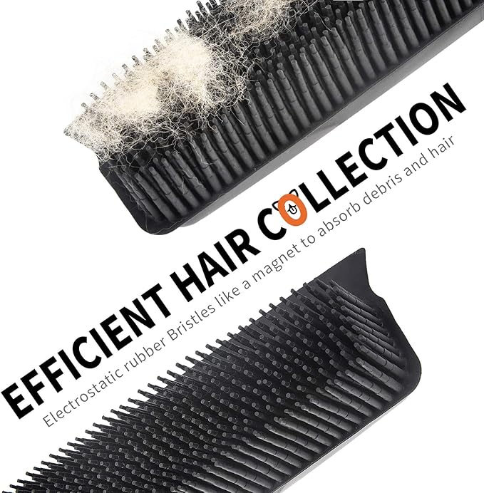 Conliwell Rubber Broom Carpet Rake for Pet Hair, Fur Remover Broom with Squeegee, Portable Detailing Lint Remover Brush (Stainless 4 Steel Handle)