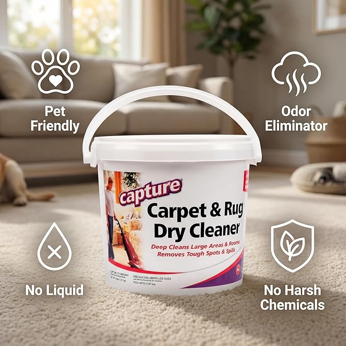 Capture Premium Lemon Scent Carpet Cleaner 4 lb Powder – Carpet Cleaner and Upholstery Cleaner – Carpet Powder for Vacuuming – Rug Cleaner Dry Cleaning at Home with bag clips