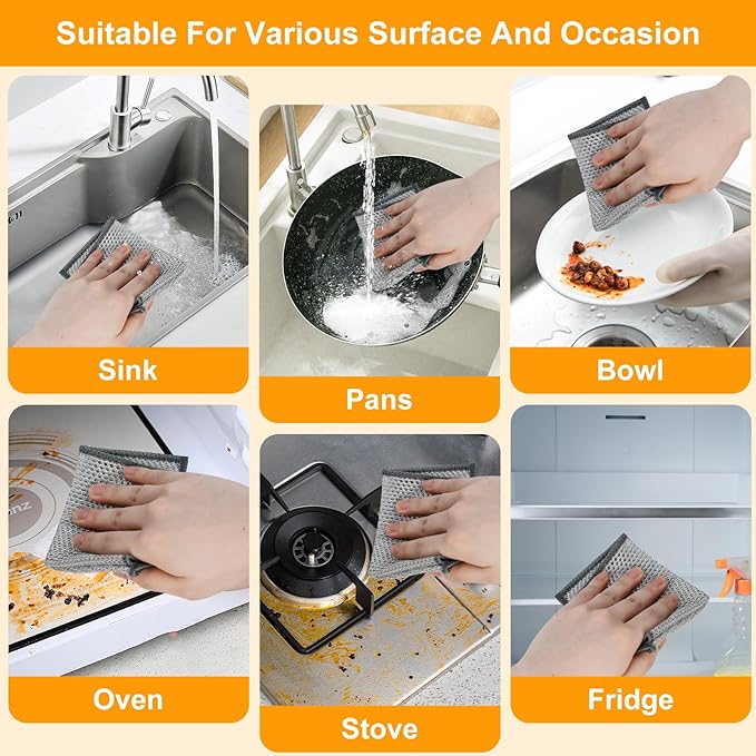 Extra-Large Size Multipurpose Wire Dishwashing Rag,Non Scratch Wire Dishcloth, Reusable Steel Wool Scrubber,Non-Scratch,Quick-Drying,Multi-Purpose for Kitchen,Bathroom Cleaning (15)