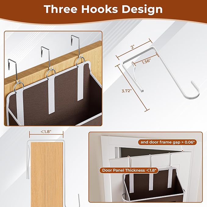 5 Tier Over The Door Organizer - Large Capacity Behind Door Hanging Shelves with 10 Mesh Pockets and Clear Windows, Closet Organizers and Storage for Bathroom, Bedroom, Nursery, 2 Pack Brown