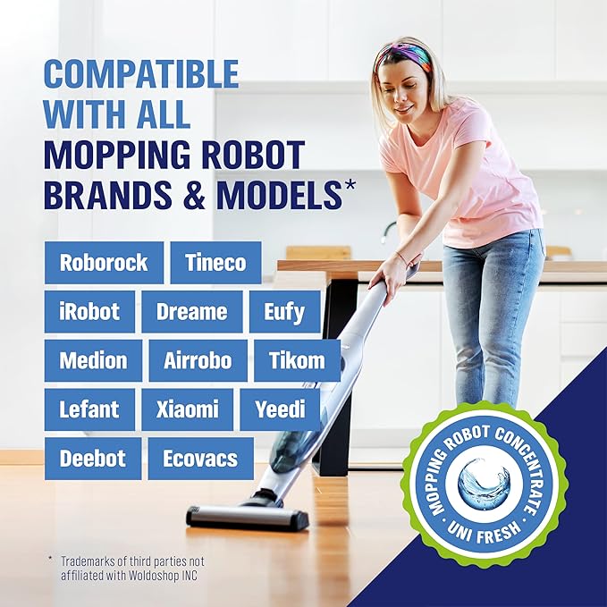 WoldoClean Floor Cleaner Solution for Robot Mops 25.36 fl.oz - Concentrate Makes 40 Gallons, compatible with Roborock, Dreame, Roomba, Tineco