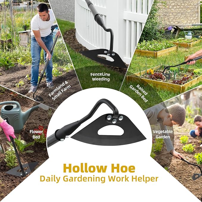 Hollow Garden Hoe - Heavy Duty Triangle Weed Hoes for Gardening,68" Adjustable Long Handle, Sharp Blade Hand Weeding Tool for Vegetable Gardens, Flower Beds, Lawn Edges & Tight Spaces