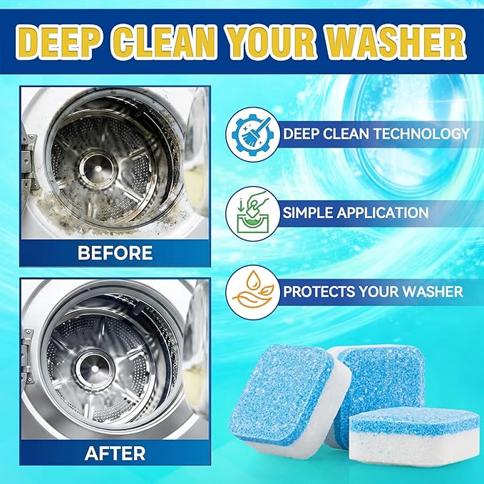 Sugelary Washing Machine Cleaner Tablets 24-Pack, Deep Clean Descaler for Front Loader and Top Load Washers, Washer Cleaner Help Clean Inside Drum and Laundry Tub Seal