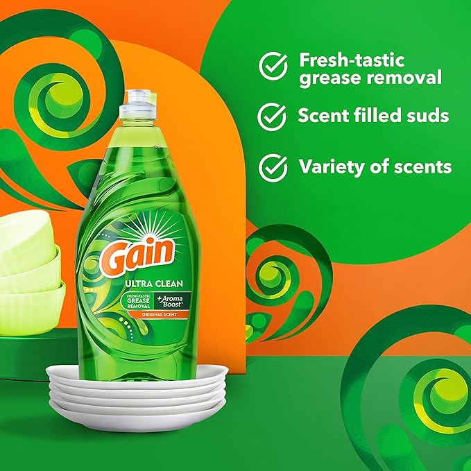 Gain Ultra Dishwashing Liquid Dish Soap, Original Scent, 38 fl oz (Pack of 3)