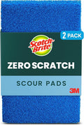 Scotch-Brite Zero Scratch Scouring Pad, Effective + Gentle Dish Scrubber for Household Cleaning, 2 Scrub Pads for Dishes, Nonstick Pots and Pans, Glass, Tubs, Showers, Reusable & Durable