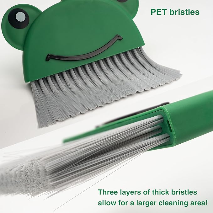 Children's Small Broom Dustpan Set Green Frog Mini Household Cleaning and Pretend Play Set