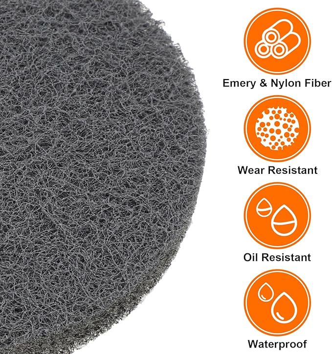 HARFINGTON 12pcs Scrubber Scouring Pads 1200 Grits 5 Inch Drill Power Brush Hoop and Loop Surface Conditioning Disc Drill Scuffing Disc Scrub Pads for Home Kitchen Cleaning, Light Grey