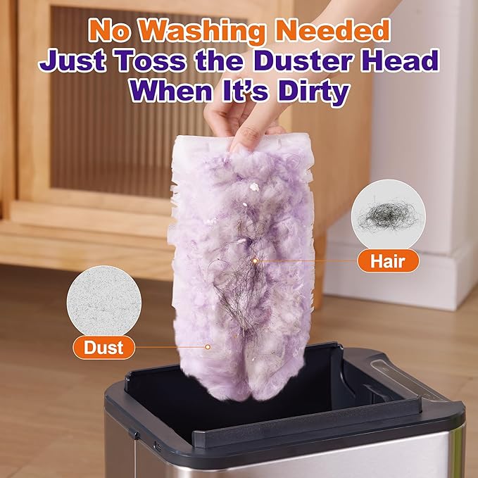 JOYMOOP Scented Telescopic Duster kit, 3FT Extendable Handle (Purple) + 24 Purple Refills for Swiffer Feather Duster,Easy Cleaning for Ceilings, Ceiling Fans, Blinds, Vents & Shelves