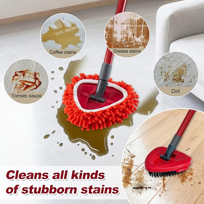 Chenille Mop Heads Replacements for Ocedar, Mop Replace Head for O Cedar Mops, Chenille Duster for Ocedar Easywring 1 Tank Spin Mops Includes 3 Pack Chenilles Pad Refills, 1 Scrub Brush and 1 Base