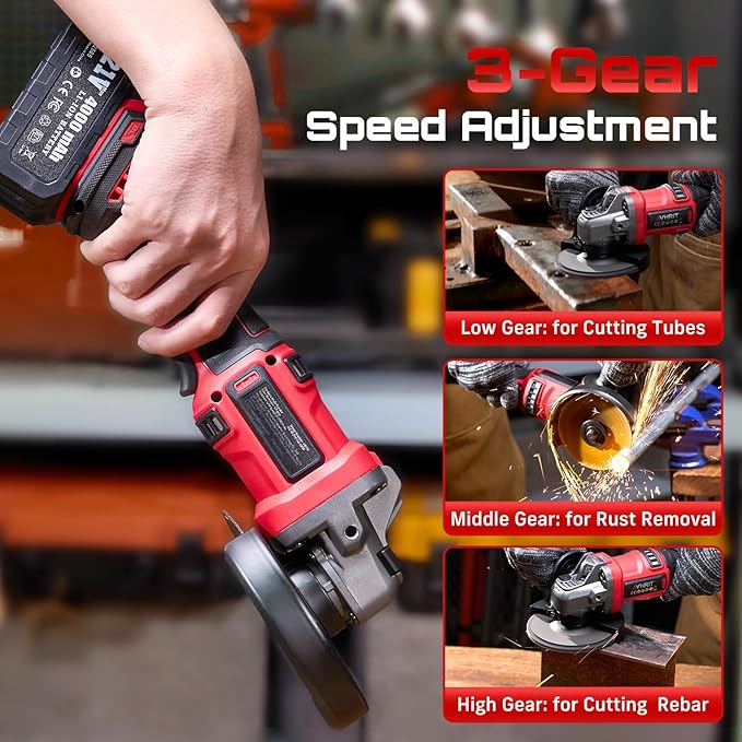 Cordless Angle Grinder, 4-1/2" Battery Grinder with 2 Batteries, LED Display,Burshless motor for Metal Cutting Grinding, Rust Removal