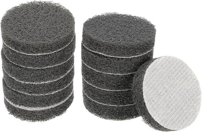 HARFINGTON 12pcs Scrubber Scouring Pads 800 Grits 2 Inch Drill Power Brush Hoop and Loop Surface Conditioning Disc Drill Scuffing Disc Scrub Pads for Home Kitchen Cleaning, Grey