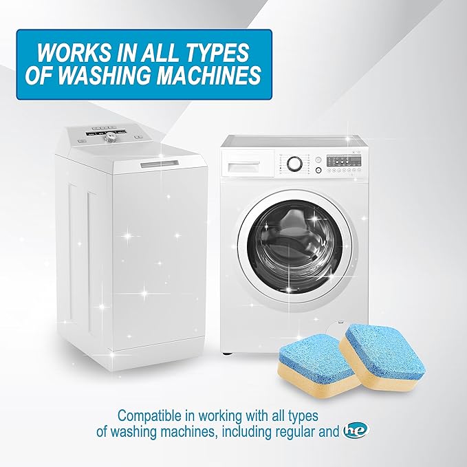Air Jungles Washing Machine Cleaner Tablets 24 Count, Lemon Scent, Deep Cleaning, Dirt Remover, Clean Laundry Washer Drum and Tub, Compatible with Front and Top Load Washer, 12 Month Supply