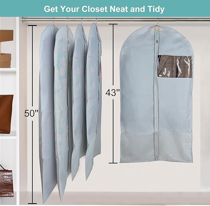 MsKitchen Dress Bags for Gowns Long, 65" Long Dress Bags for Hanging Clothes Clear Windows Foldable Long Garment Bag for Storage and Travel-24"x 65"/2 Pack