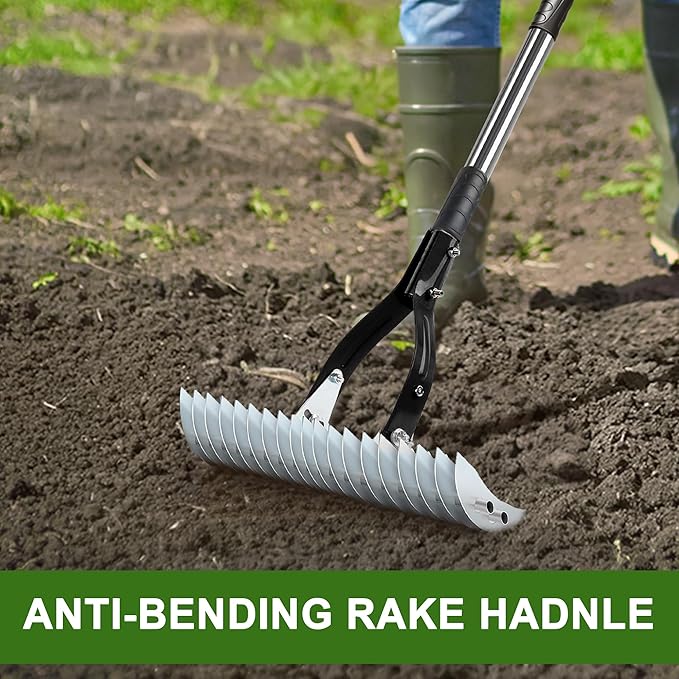 Thatch Rake,15" Lawn Dethatcher Rakes,Dead Grass Remover,Manual Dethatching Rake with Adjustable Length Handle,Scarifier Rake,Thatching Rakes for Lawns Grass Loosening Soil
