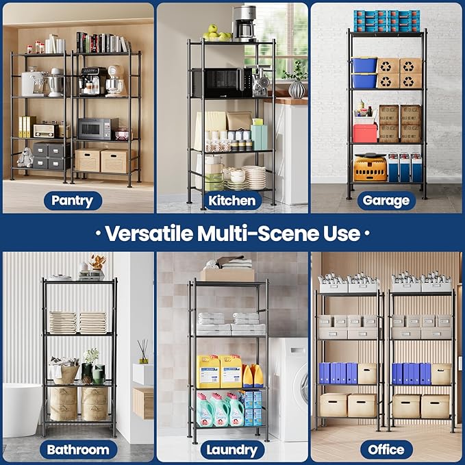Abiglifty Storage Shelves, 4-Tier Wire Shelving, Metal Shelving with Adjustable Leveling Feet, Garage Storage for Bathroom, Closet, Kitchen