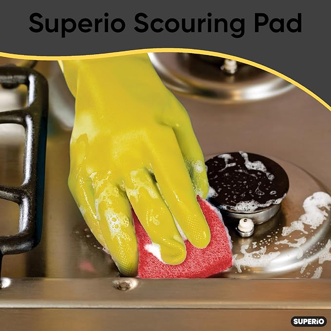 Scouring Pad Non-Scratching Scrubber Non-Scratch Cleaning Scrub Pads Heavy Duty Scouring Pad Reusable Kitchen Scrubbing Pad Pack of 12 Red, by Superio