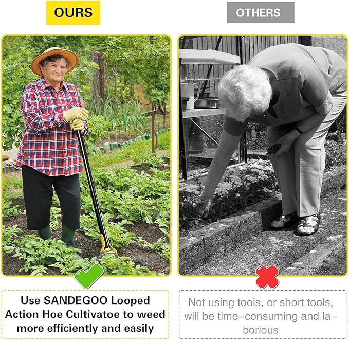 SANDEGOO Garden Hoe Tool，54 inch Weeding Tools for Garden,Handheld Weeding Rake Planting Vegetables Farm,Sharp Durable Gardening Gifts for Hoe Garden Tool Traditional Steel Quenching Forging Process