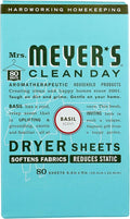 MRS. MEYER'S CLEAN DAY Dryer Sheets, Fabric Softener, Reduces Static, Infused with Essential Oils, Basil, 80 Count