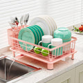 GAOKASE Dish Drying Rack, Stainless Steel-Dish Rack, Dish Racks for Kitchen Counter, Kitchen Dish Drainers with Removable Utensil Holder,New Drain Outlet,Plate Rack and Drainboard,(Pink-11 W x 15" L)