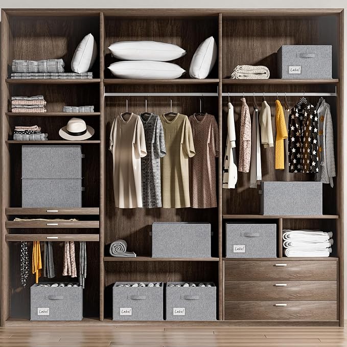 FHSQX 4 Pack Shoe Organizer for Closet,Foldable Shoe Organizer,Fits up to 48 Pairs,Storage Containers With Bottom Support for Shoes (Dark Grey, (16.5 * 12.6 * 9.5) x4)