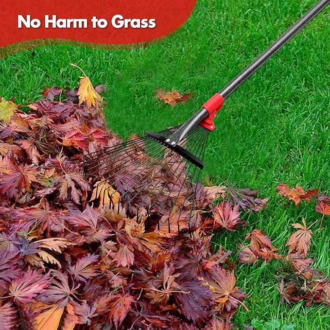 BsBsBest 75 Inch Rake for Leaves with 18 Metal Tines 10-18" Expandable Head Rakes Adjustable Handle for Lawn Leaf Rake Yard Tools for Collecting Leaves, Grass Clippings, Garbage