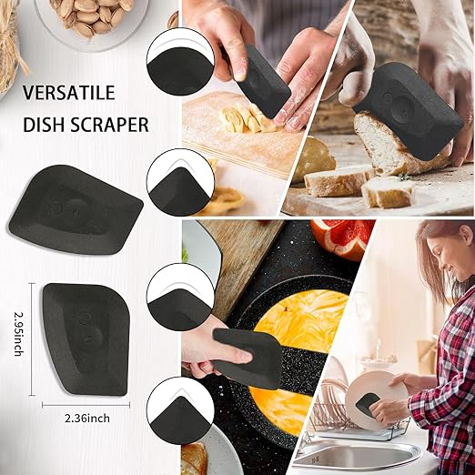 Cast Iron Scrubber with Handle 316 Dish Cast Cleaner Chainmail Scrubber for Pan Skillet Iron Scrub Brush Steel Wool Scrubber Cleaning Kit (1 Scrub + 1 Scraper)