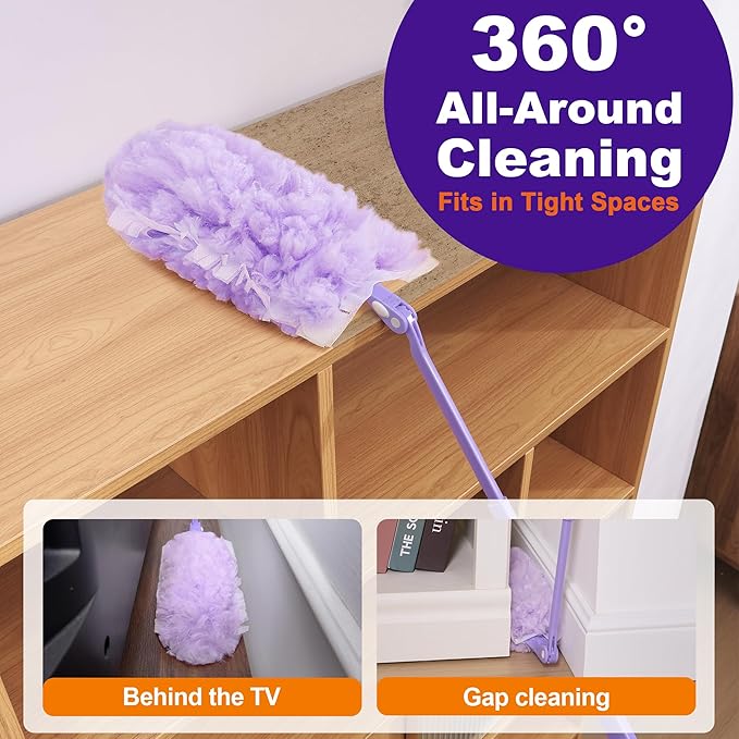 JOYMOOP Scented Telescopic Duster kit, 3FT Extendable Handle (Purple) + 24 Purple Refills for Swiffer Feather Duster,Easy Cleaning for Ceilings, Ceiling Fans, Blinds, Vents & Shelves