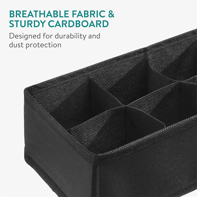 Navaris Storage Boxes - Efficient Small Dresser Drawer Insert Organizer for Clothes - Dividers for Underwear Socks Ties Scarves - Foldable Space-Saving Organizers - Set of 4 Black