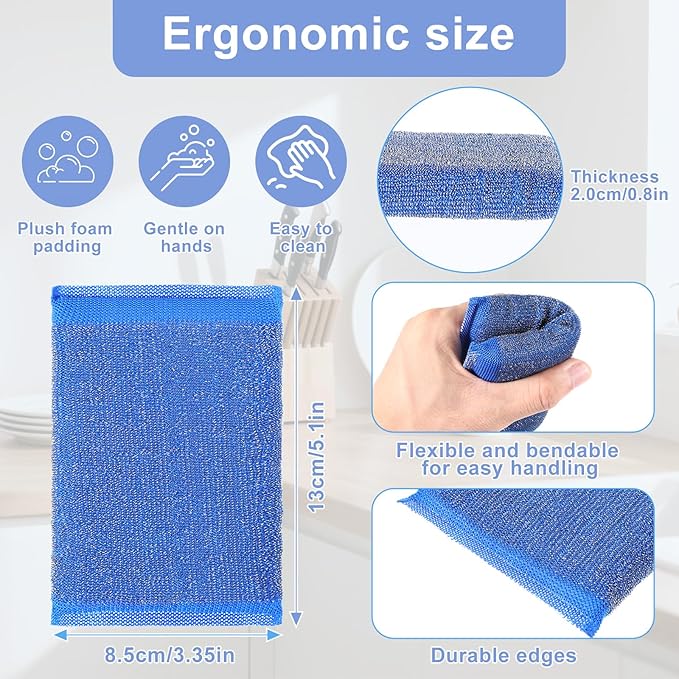 6Pcs Scrub Sponges Steel Wool Scrubber Kitchen Sponges Non Scratch Cleaning Sponge Reusable Microfiber Dish Scrubber Sponge for Cleaning Pots Pans Dishes Bathroom (3 Colors