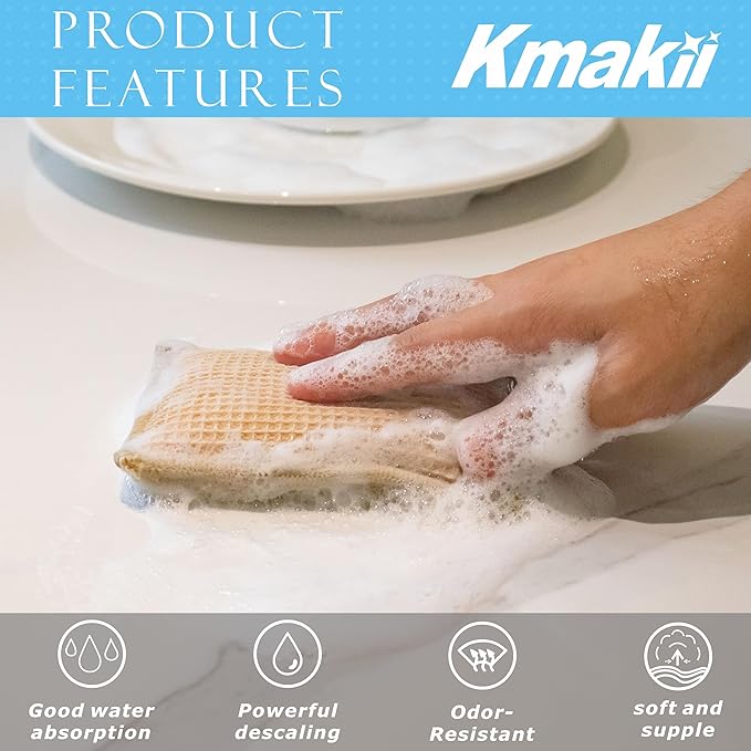 KMAKII Bamboo Kitchen Sponges,Dish Sponge,Super Absorbent Cleaning Sponges, Pack of 12