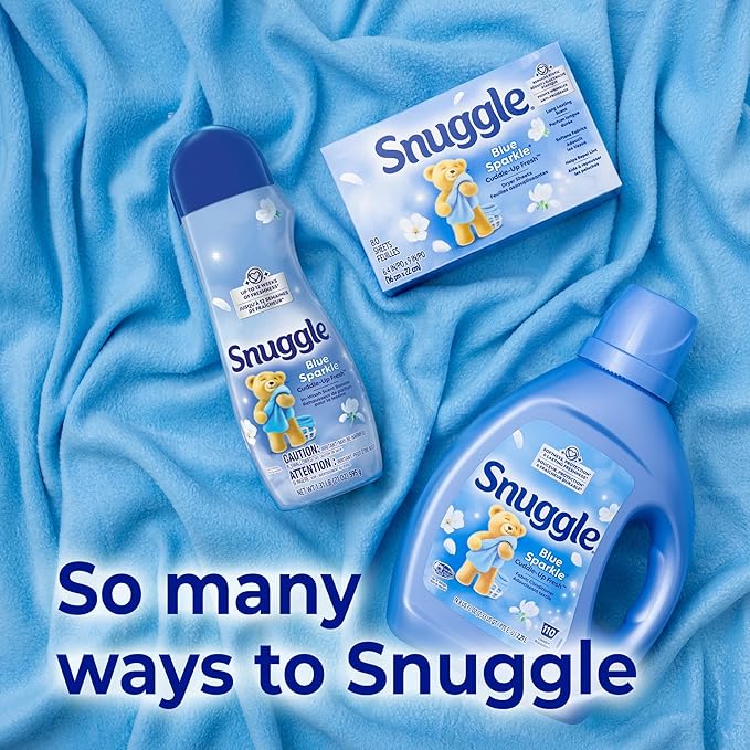 Snuggle Fabric Softener Dryer Sheets, Blue Sparkle Cuddle-Up Fresh, 230 Ct, Long-Lasting Fresh & Clean Scent, Softens Fabric, Reduces Static, Fights Wrinkles, Helps Repel Lint & Pet Hair, HE Safe