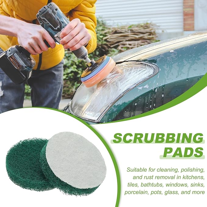 Power Scrub Pads, Scrubbing Pads 180 Grits Scouring Discs - Fitting for (Home Kitchen Cleaning - Drill Attachment - Scrubber Replacement) 20 Pcs & 3 Inch & Green