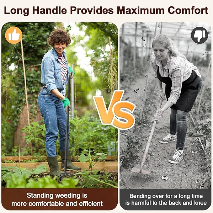 Garden Hoe for Weeding, Heavy Duty Hoe Garden Tool, 62" Long Handle Stirrup Hoe Cultivator, 2 in 1 Action Scuffle Hula Push Pull Hoe Manual Weeder for Gardening Landscaping Loosening Soil