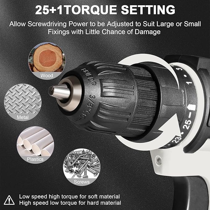 Cordless Drill Set,20V Drill Driver with Battery and Charger,3/8-Inch Keyless Chuck, Variable Speed,with Drills Bits Set,Gray