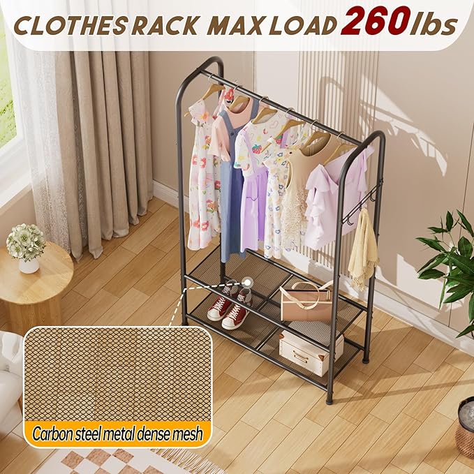 Golpart Clothes Garment Coat Rack Drying Clothing Racks Metal Freestanding for Hanging Clothes Portable Closet for Laundry Bedroom Black