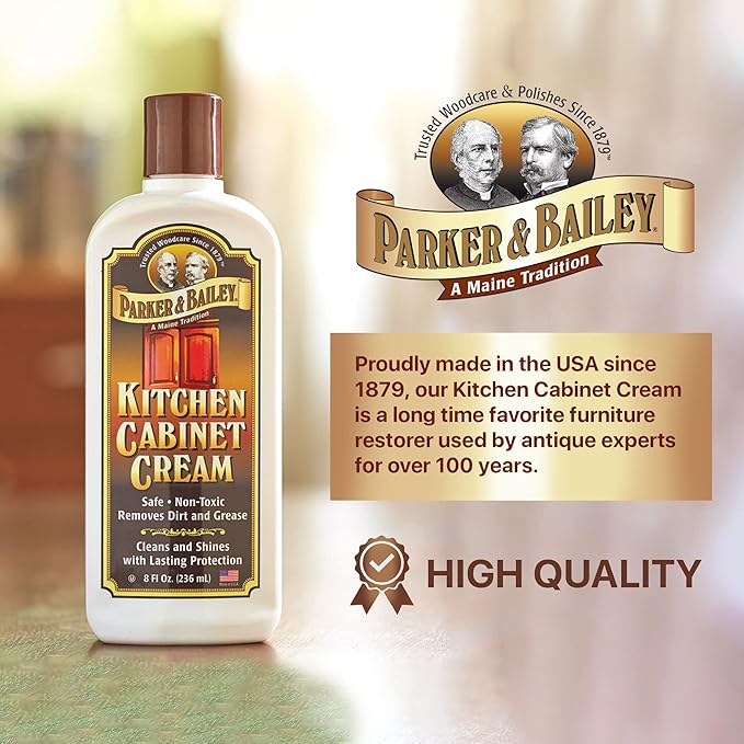 Parker & Bailey Kitchen Cabinet Cream - Multisurface Wood Cleaner And Polish Furniture Quick Shine Restorer Protector Surface, House Cleaning Supplies Home Improvement 8oz