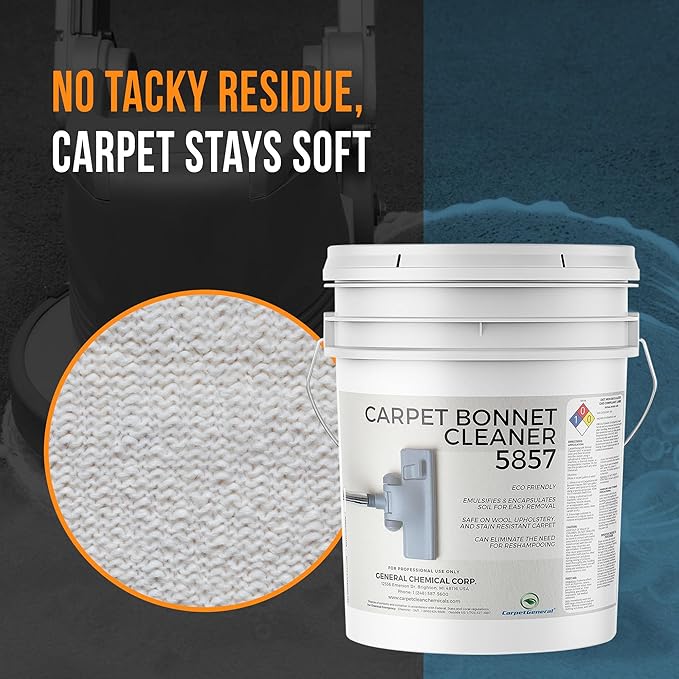 Bonnet Cleaner 5857 - Heavy Duty Shampoo Carpet Freshener Solution for Machine - Fast Drying & Pet Safe Carpet Shampoo for Rotary Cleaners, Commercial, & Industrial Use - 5 Gallon Pail