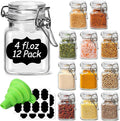 ComSaf Set of 12 Square Glass Spice Jars with Airtight Lids (4 Oz), Mini Favor Jars with Wire Clamp for Honey, Herbs & Farmhouse Kitchen Pantry Organization, with Funnel & Labels