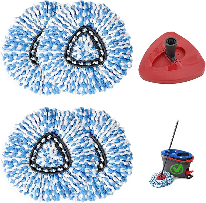 5PCS Spin Mop Replacement Heads,with Only Fit for RinseClean 2-Tank System,Machine Washable & Easy to Replace.Including 4 Spin mop Replacement Heads, 1 Base