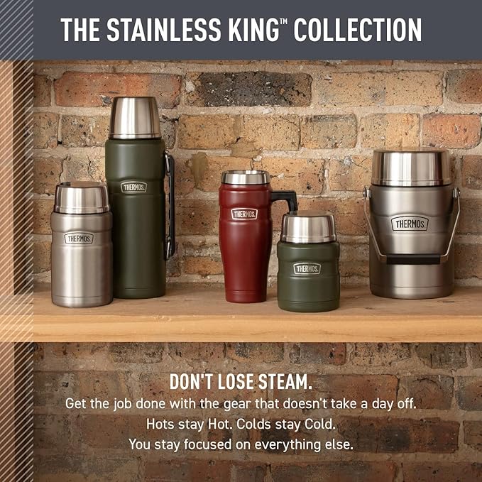THERMOS Stainless King Vacuum-Insulated Travel Mug with Handle - 16oz, Army Green - Thermos Tumbler for Hot & Cold Drinks - Leak-Proof & Sweat-Proof Stainless Steel Coffee Mug with Lid for Commuting