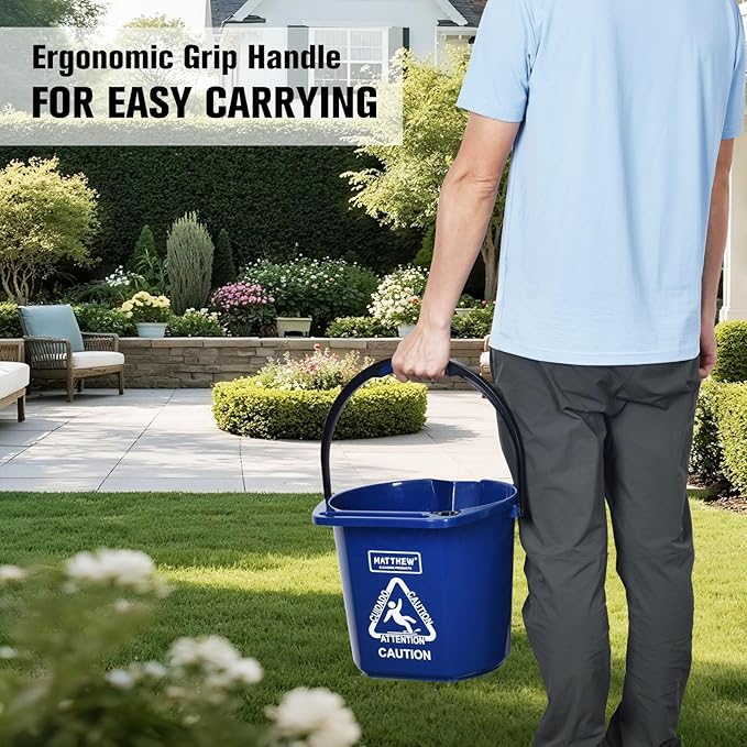 Matthew Cleaning 4.2 Gallon Mop Bucket, Heavy Duty Plastic Cleaning Bucket with Built-in Pour Spout, Mop Holder and Comfort Grip Handle, House and Commercial Cleaning Supplies, 1 Pack Blue