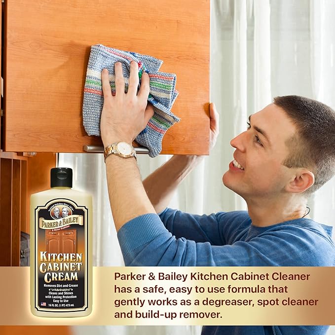 Parker & Bailey Kitchen Cabinet Cream, Multi Surface Cleaner & Furniture Cleaner, Quick Shine Wood Restorer & Protector for Cabinets, Tables & Surfaces, Renews & Restores a Finish for Wood, 16oz