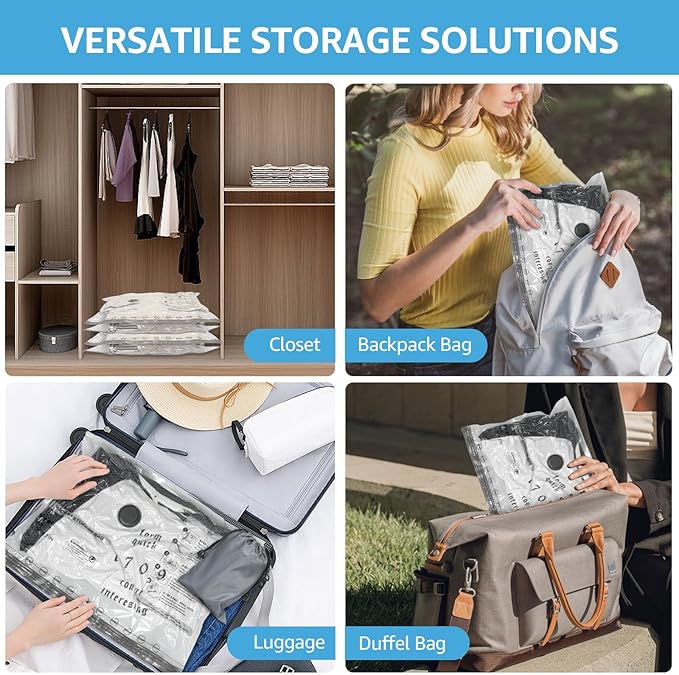 18 Packs Vacuum Bags for Travel with Rechargeable Pump, 3 Sizes Vacuum Seal Bags for Clothing, Compression Vacuum Travel Bags for Luggage, Vacuum Packing Bags for Closet Organization